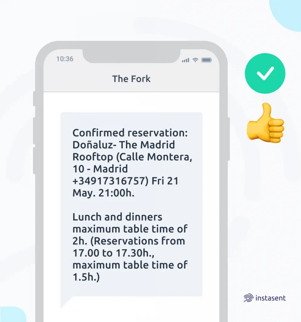 Restaurant reservation SMS example