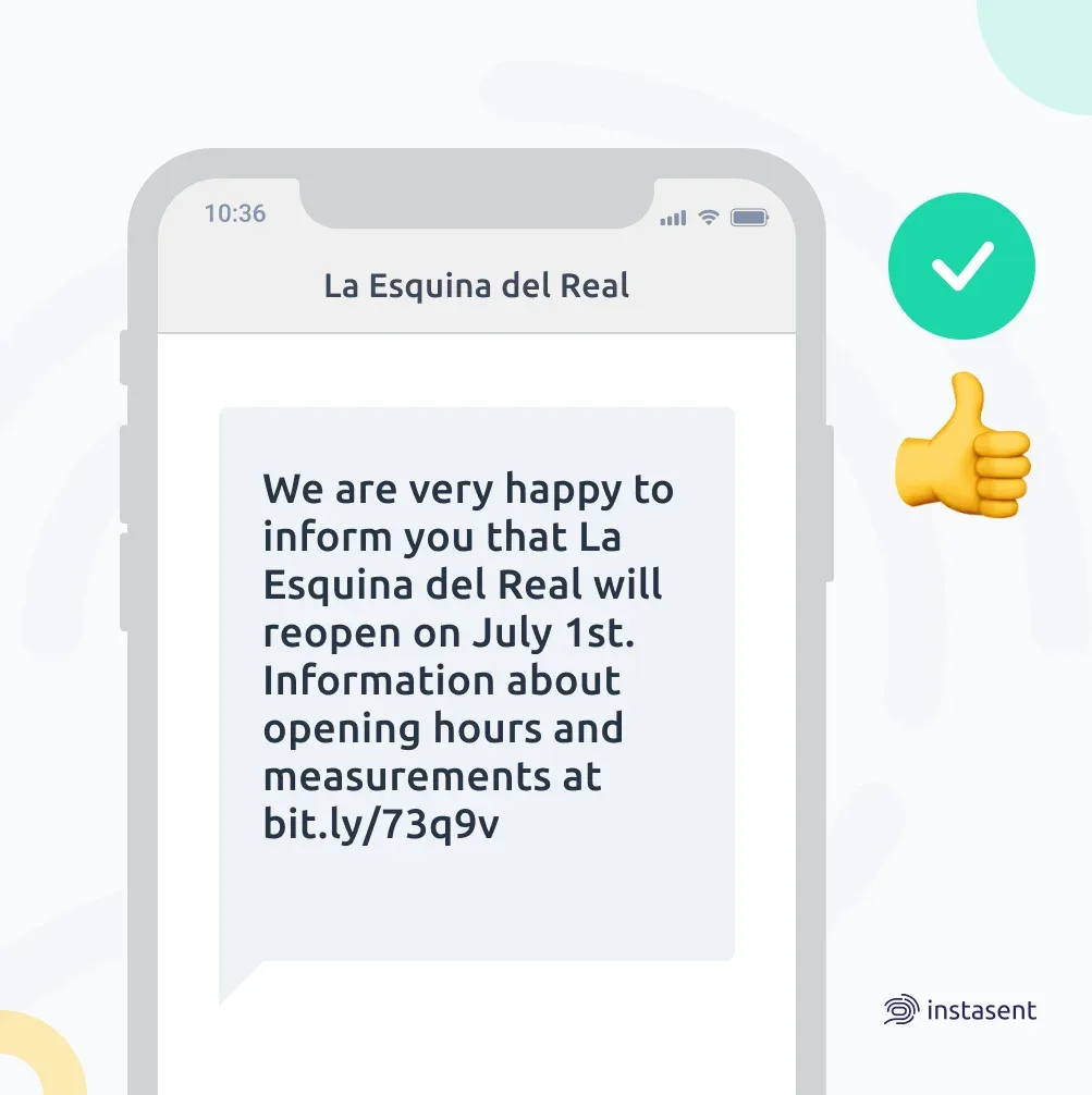 Example SMS new opening